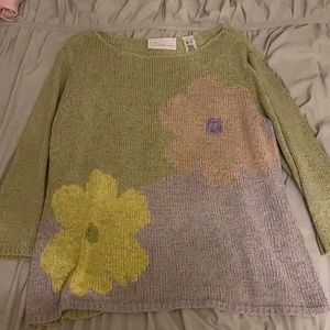 Super cute green floral granny sweater